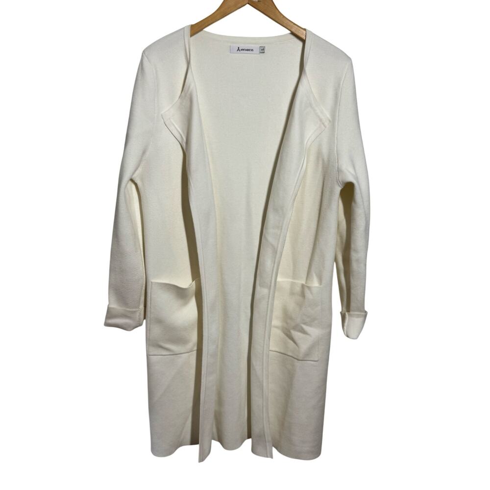 ANRABESS Long Sleeve Open Front Cardigan‎ Coat Women L Off White Minimal Modest